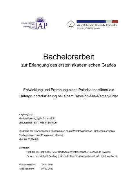 Bachelorarbeit - Leibniz-Institut für Atmosphärenphysik an der ...