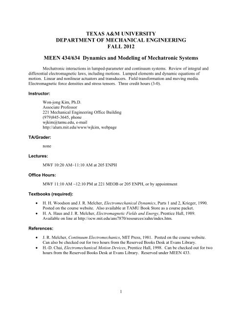 Syllabus Won Jong Kim Texas A M University