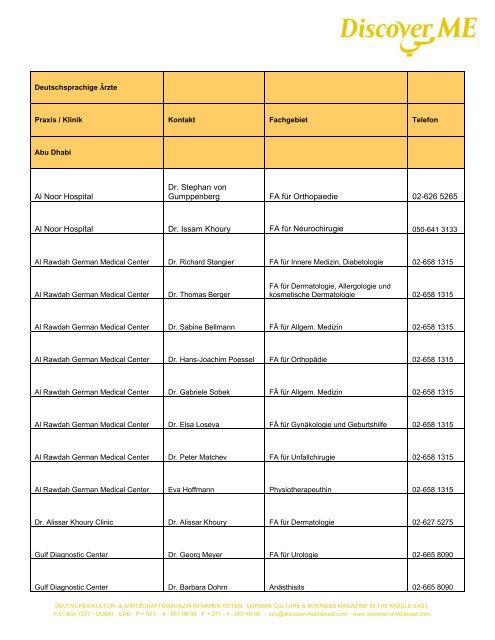 Al Noor Hospital Dr. Stephan von Gumppenberg FA für Orthopaedie ...