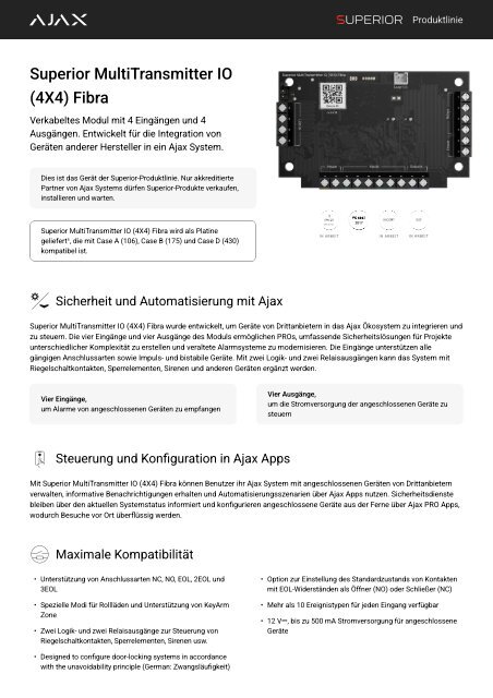 TDS - DE - Ajax Superior MultiTransmitter IO (4X4) Fibra