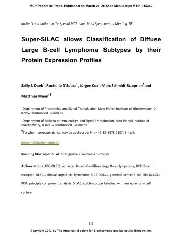 Super-SILAC allows Classification of Diffuse Large B-cell ...