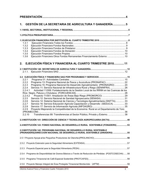 Informe SAG al Cuarto Trimestre 2010 - Secretaría de Agricultura y ...