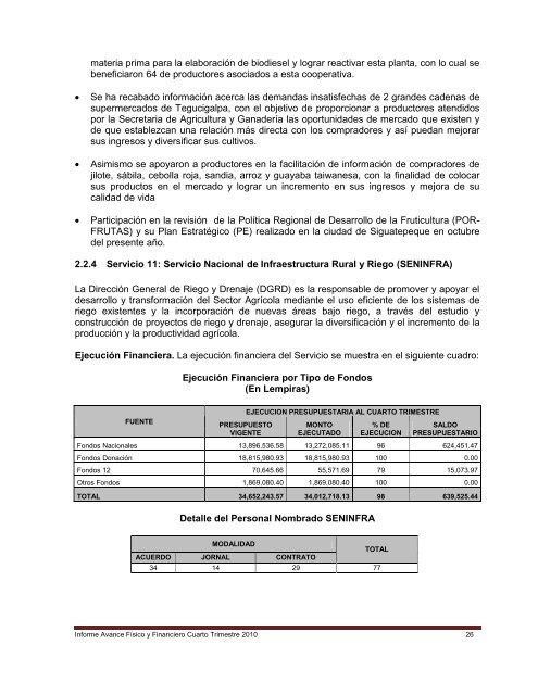 Informe SAG al Cuarto Trimestre 2010 - Secretaría de Agricultura y ...