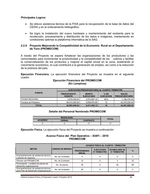 Informe SAG al Cuarto Trimestre 2010 - Secretaría de Agricultura y ...
