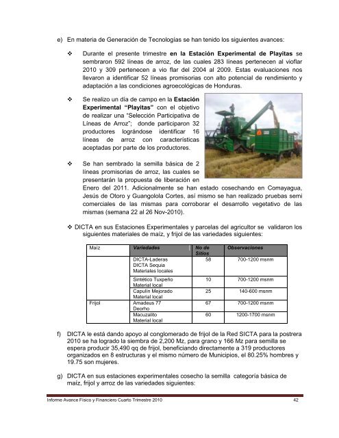 Informe SAG al Cuarto Trimestre 2010 - Secretaría de Agricultura y ...