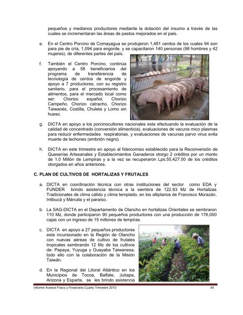 Informe SAG al Cuarto Trimestre 2010 - Secretaría de Agricultura y ...