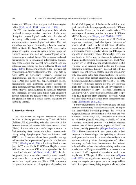 Advances in equine immunology: Havemeyer workshop reports from ...