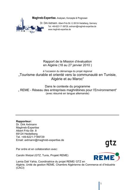 â€žTourisme durable et orientÃ© vers la communautÃ© en Tunisie - REME