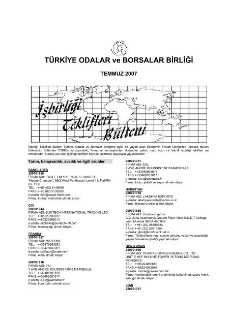 TÜRKİYE ODALAR ve BORSALAR BİRLİĞİ - Dünyadan  İşbirliği ...