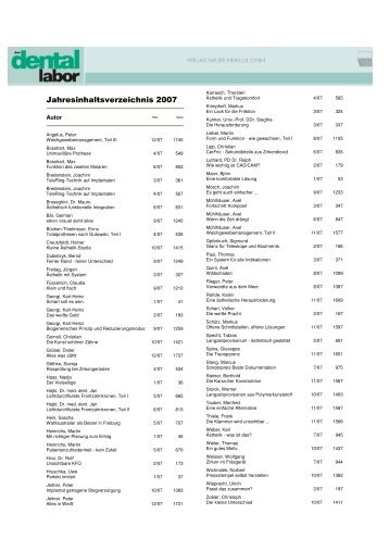 Jahresinhaltsverzeichnis 2007 - Das Dental Labor