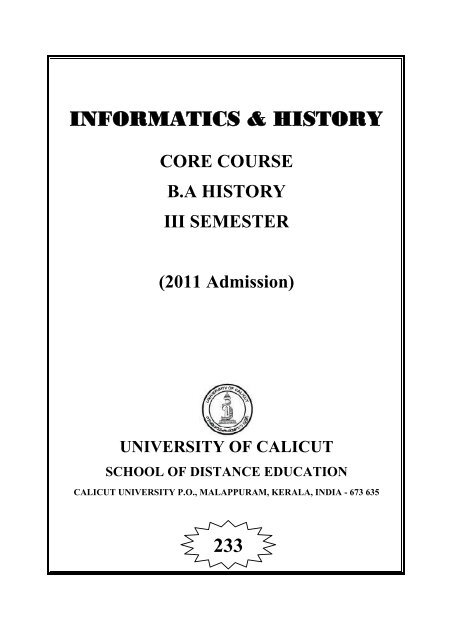 INFORMATICS & HISTORY - Official website of Calicut University
