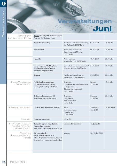 MBZ Ausgabe 06/2010 - Zahnärztekammer Berlin