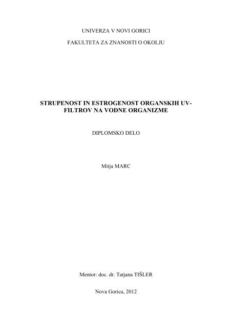 strupenost in estrogenost organskih uv- filtrov na vodne organizme