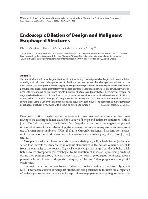 Endoscopic Dilation of Benign and Malignant Esophageal ... - Karger