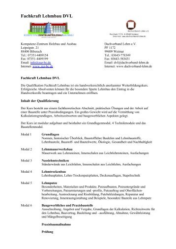 Fachkraft Lehmbau DVL - Dachverband Lehm e.V.