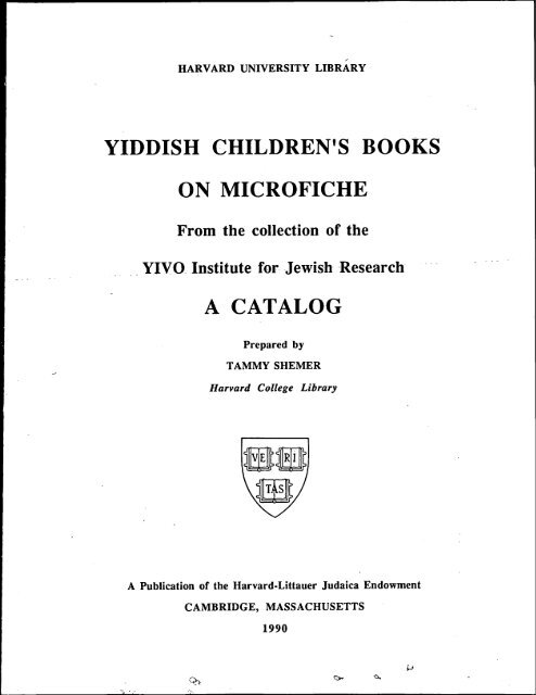 Yiddish Children S Books On Microfiche From Proquest