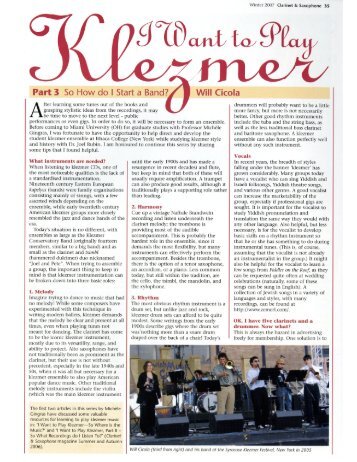 I Want to Play Klezmer, Part III - So - Will Cicola-Clarinet