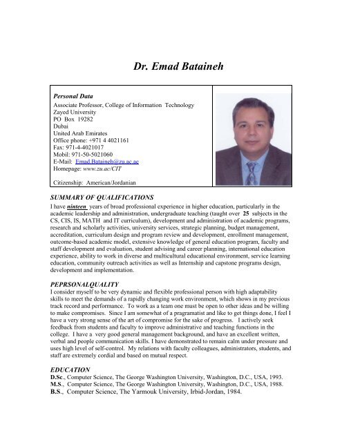 Dr Emad Bataineh Zayed University