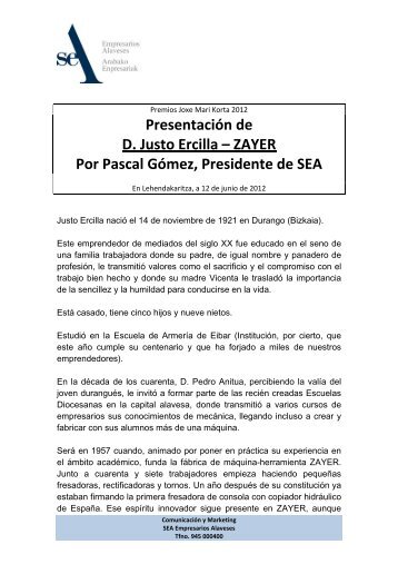Presentación de D. Justo Ercilla – ZAYER Por Pascal Gómez ... - Sea