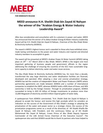 MEED announce H.H. Sheikh Diab bin Zayed Al ... - MEED Events