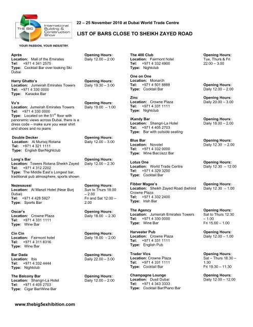 List Of Bars Close To Sheikh Zayed Road The Big 5