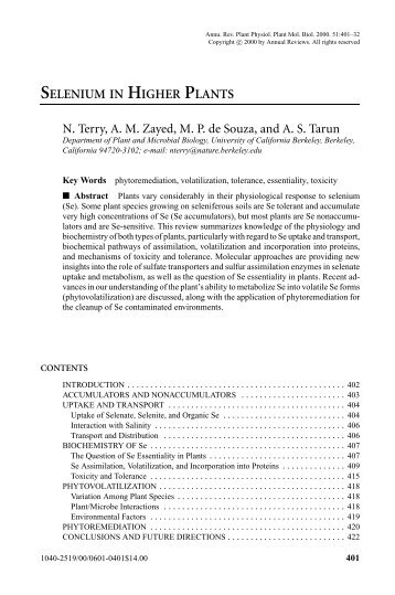 SELENIUM IN HIGHER PLANTS N. Terry, A. M. Zayed, M. P. de ...