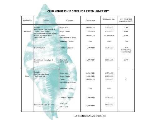 CLUB MEMBERSHIP OFFER FOR ZAYED UNIVERSITY