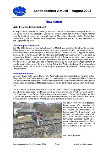 Landesbahner Aktuell – August 2008 Newsletter - Gemeinde Stetten
