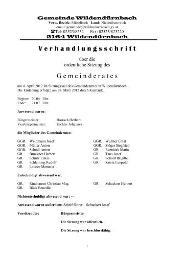 V erhandlungsschrift - Gemeinde Wildendürnbach