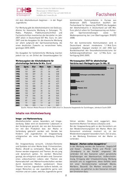 Factsheet „Alkohol und Werbung“ - Aktionswoche Alkohol