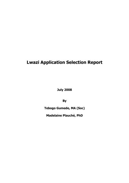 Lwazi Application Selection Report - Meraka Institute