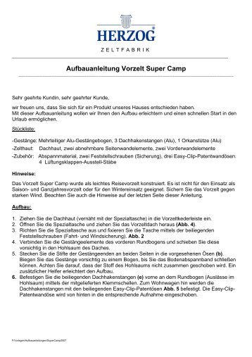 Aufbauanleitung Vorzelt Super Camp - Herzog