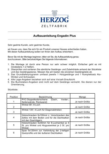 ZELTFABRIK Aufbauanleitung Engadin Plus - Herzog