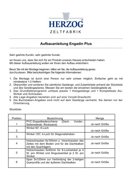 ZELTFABRIK Aufbauanleitung Engadin Plus - Herzog