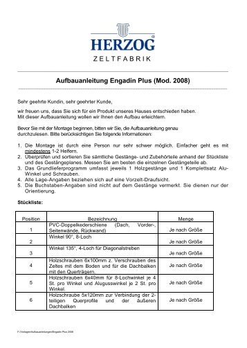 ZELTFABRIK Aufbauanleitung Engadin Plus (Mod. 2008) - Herzog