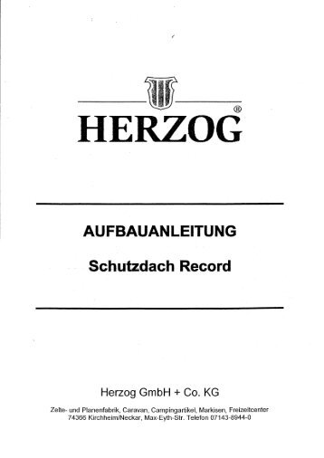 AUFBAUANLEITUNG Schutzdach Record - Herzog