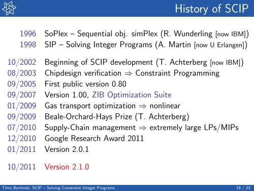 SCIP - Solving Constraint Integer Programs - ZIB