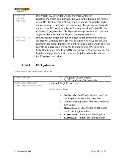 Immowelt API Dokumentation