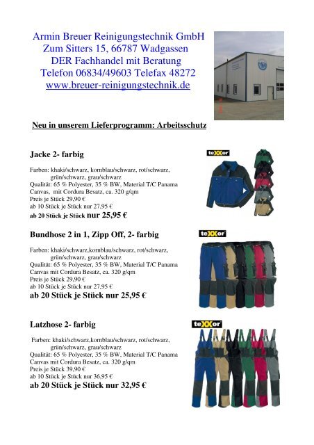 Arbeitsschutz Jacke 2- farbig - Armin Breuer Reinigungstechnik GmbH