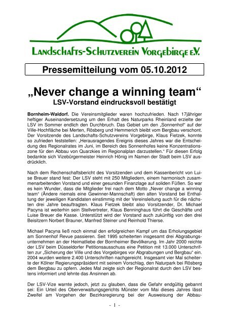 Never Change A Winning Team Deutsche übersetzung „Never change a winning team“ LSV-Vorstand - LSV-Vorgebirge