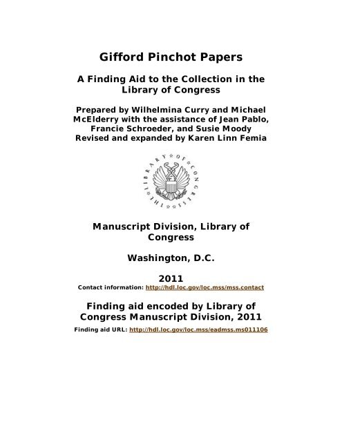 Gifford Pinchot Papers - Memory Library of Congress