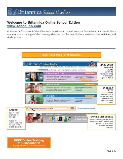 Welcome to Britannica Online School Edition www.school.eb.com