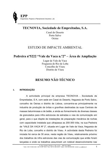 TECNOVIA, Sociedade de Empreitadas, SA ESTUDO DE IMPACTE