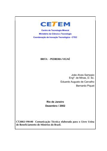 brita - pedreira vigné - CETEM - Centro de Tecnologia Mineral