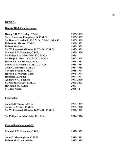 a directory of british diplomats: 1900-2011 - Colin Mackie's website