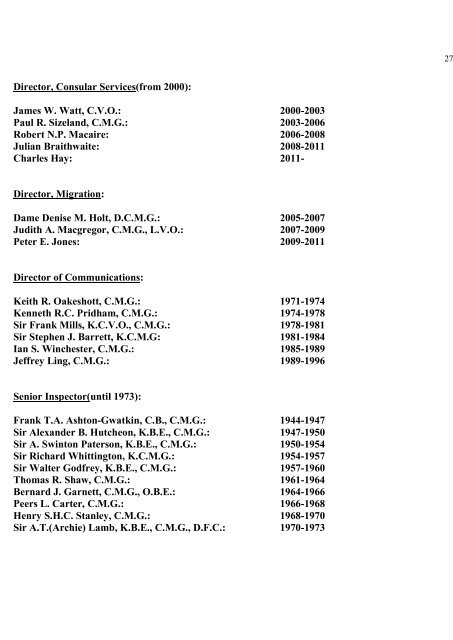 a directory of british diplomats: 1900-2011 - Colin Mackie's website