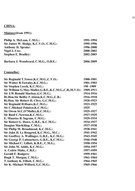 a directory of british diplomats: 1900-2011 - Colin Mackie's website