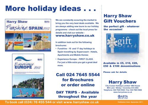 To book call (024) - Harry Shaw Travel