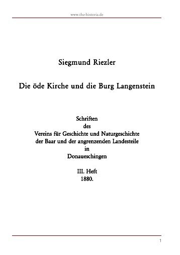 Siegmund Riezler Die öde Kirche und die Burg ... - thz-historia.de