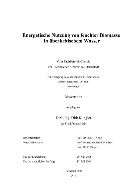 Energetische Nutzung von feuchter Biomasse in ... - tuprints